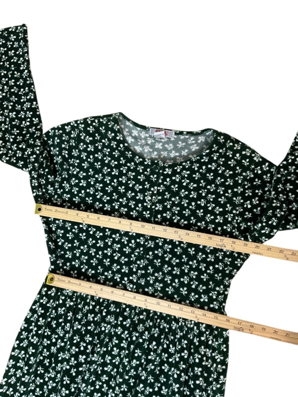 FADS Green Floral Dress Medium Long Sleeve Cottagecore Casual Midi - Picture 4 of 6